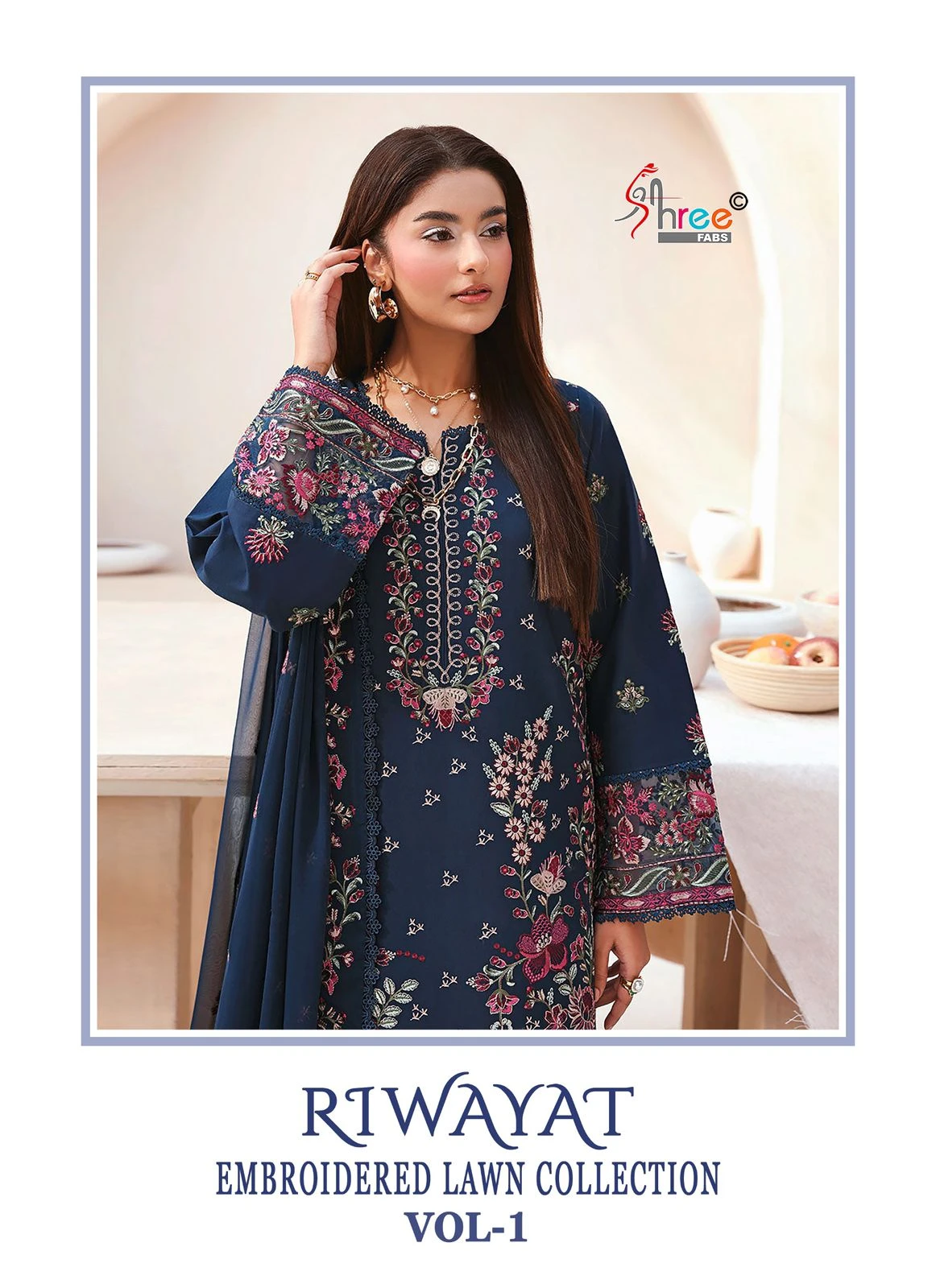 Shree Fabs Riwayat Embroidered Lawn Collection Vol 1 - Kota Checks Dupatta