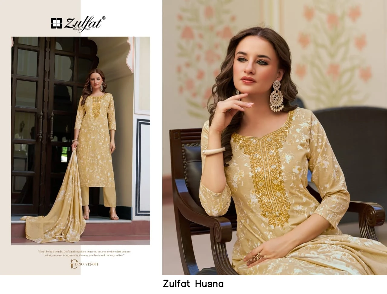 Zulfat Husna — Unstitched Dress Materials, Zulfat Designer Suits wholesale from Surat — view 6