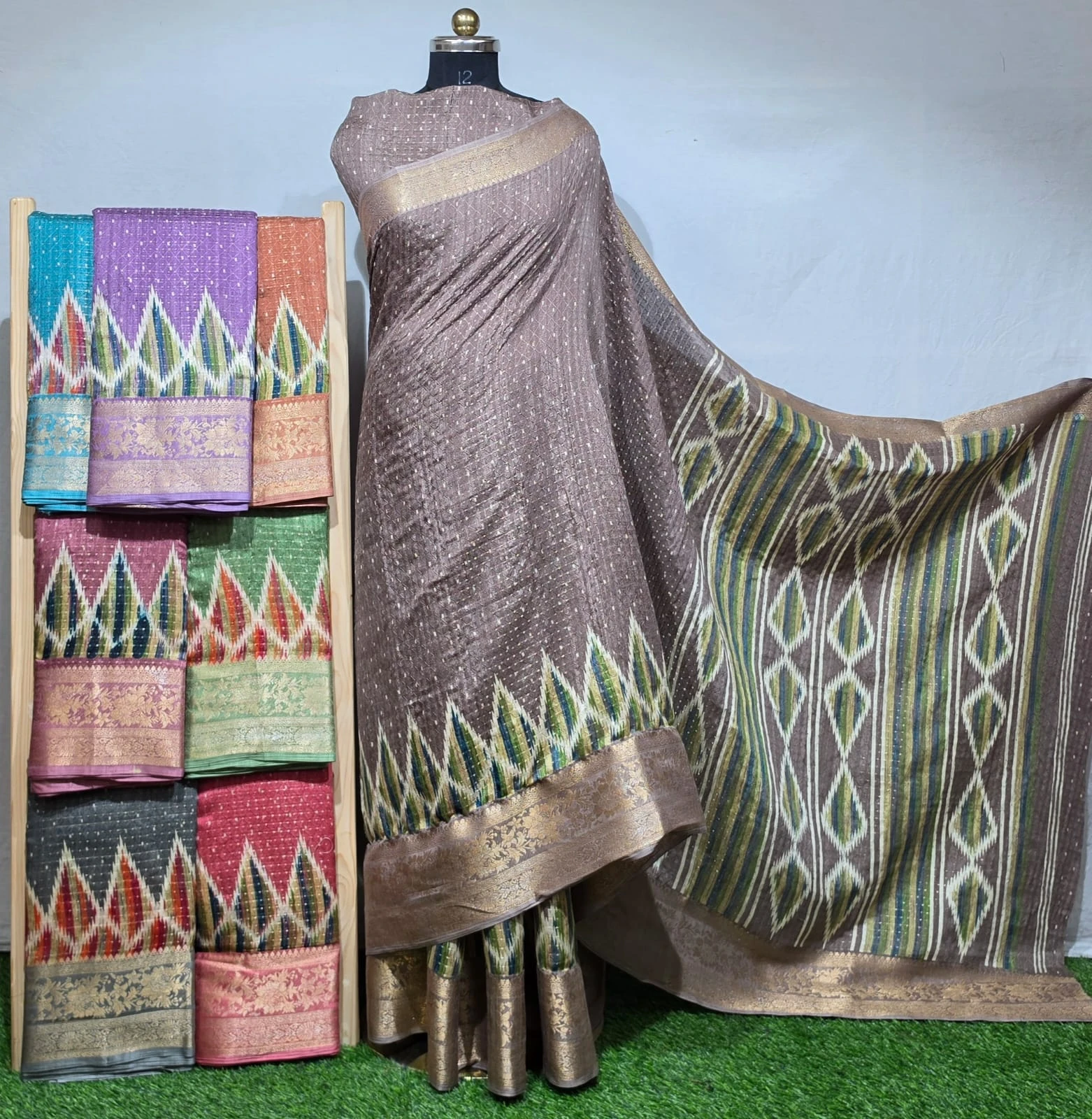 Wholesale Cotton Saree Weaving Jacquard Self Checks Butti