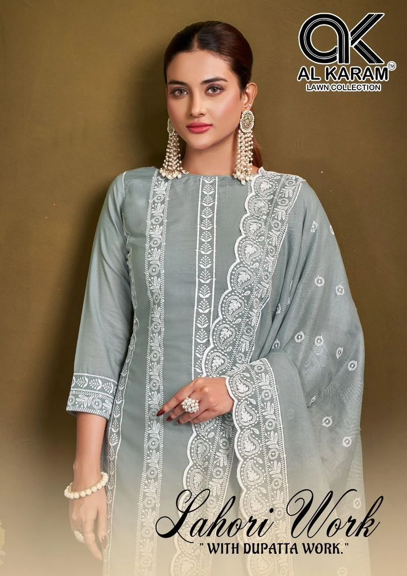 Al Karam Lahori Self Embroidery Work With Dupatta - Pakistani Suit Design