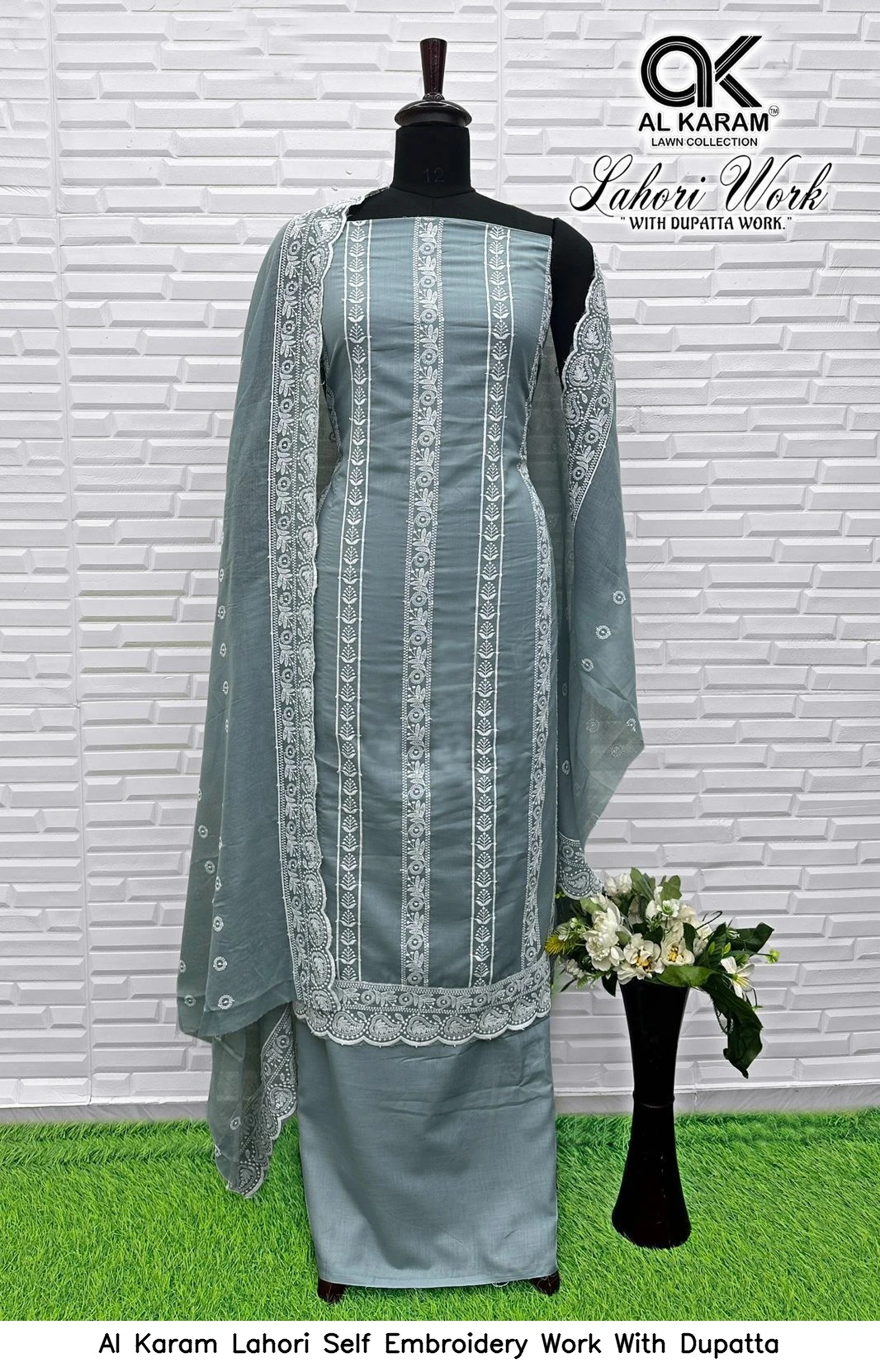 Al Karam Lahori Self Embroidery Work With Dupatta 2