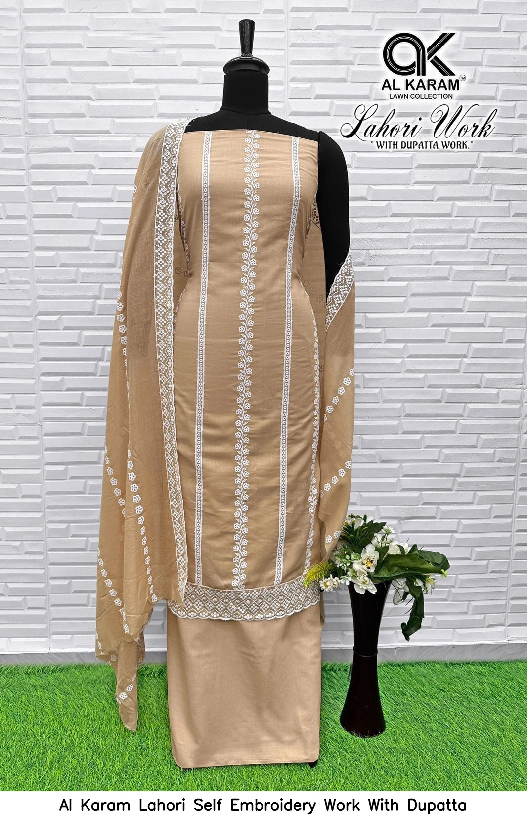 Al Karam Lahori Self Embroidery Work With Dupatta 3