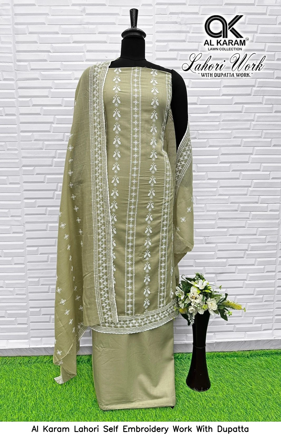 Al Karam Lahori Self Embroidery Work With Dupatta 4