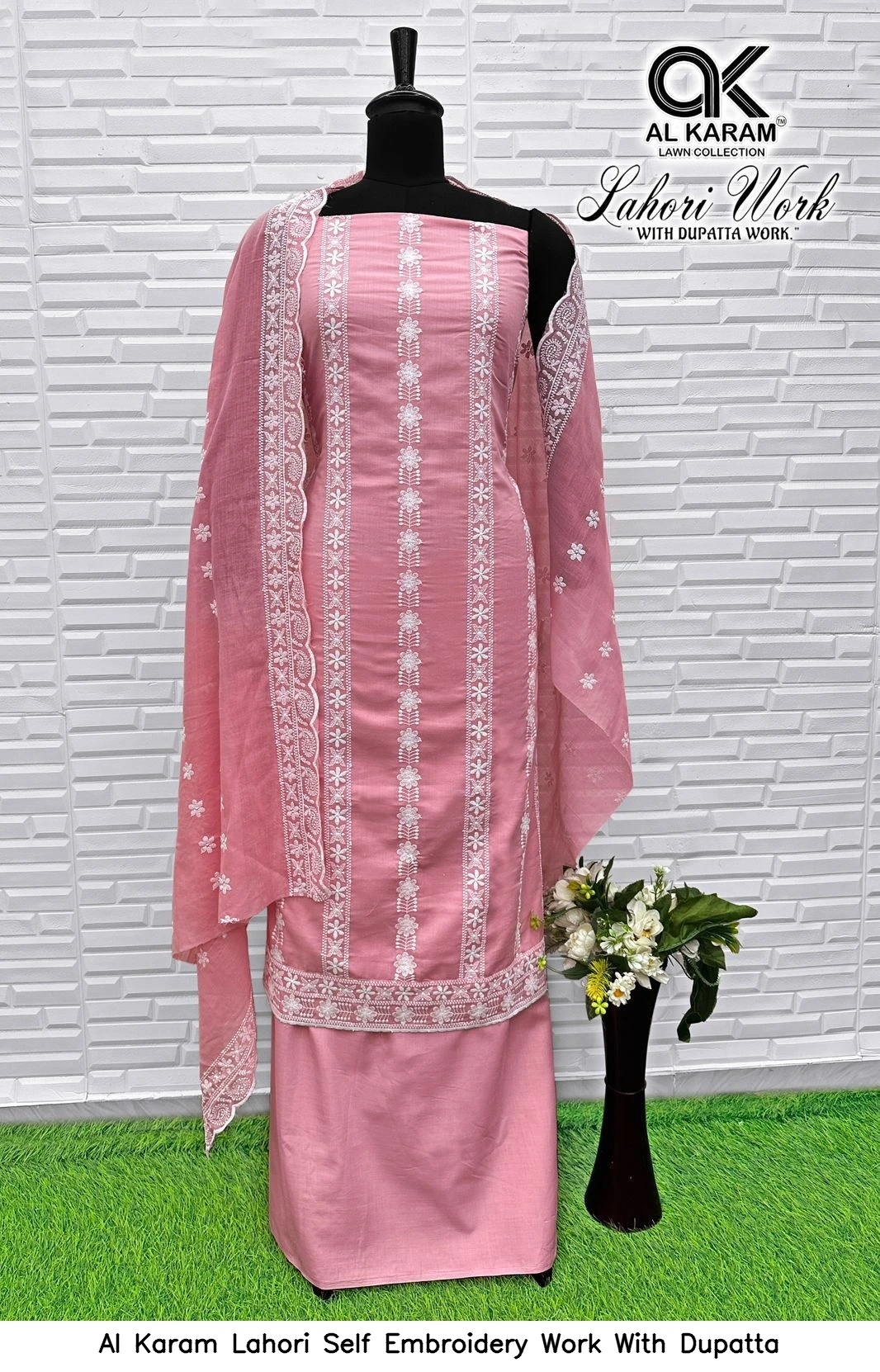 Al Karam Lahori Self Embroidery Work With Dupatta 5