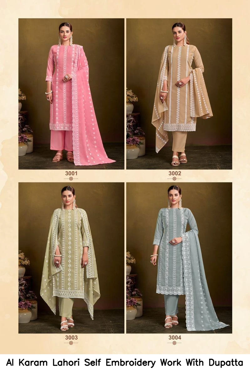 Al Karam Lahori Self Embroidery Work With Dupatta 6