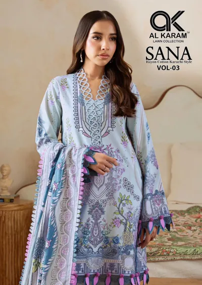 Al Karam Sana Vol 3 — Karachi Pattern Dress, Al Karam Lawn Collection wholesale from Surat — view 1