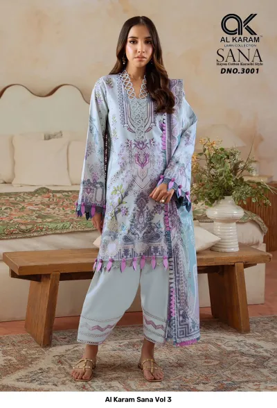 Al Karam Sana Vol 3 — Karachi Pattern Dress, Al Karam Lawn Collection wholesale from Surat — view 2