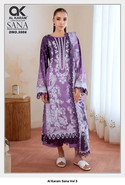 Al Karam Sana Vol 3 — Karachi Pattern Dress, Al Karam Lawn Collection wholesale from Surat — view 3