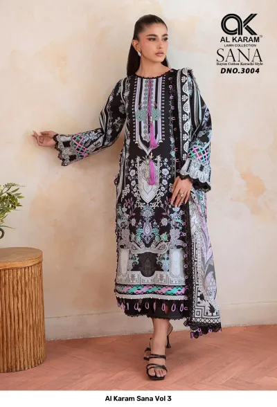 Al Karam Sana Vol 3 — Karachi Pattern Dress, Al Karam Lawn Collection wholesale from Surat — view 5