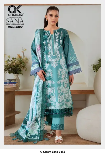 Al Karam Sana Vol 3 — Karachi Pattern Dress, Al Karam Lawn Collection wholesale from Surat — view 6