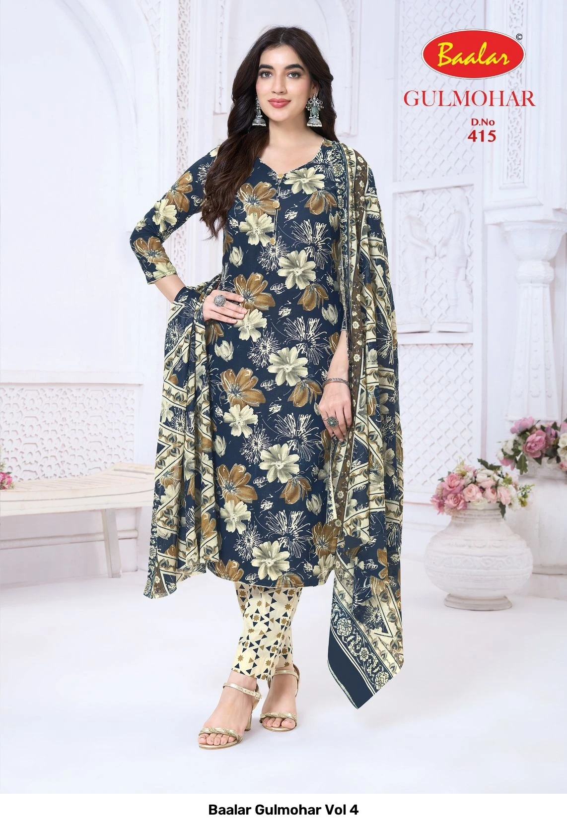 Baalar Gulmohar Vol 4 — Heavy Lawn Cotton Printed, Karachi Pattern Dress, Baalar wholesale from Surat — view 12