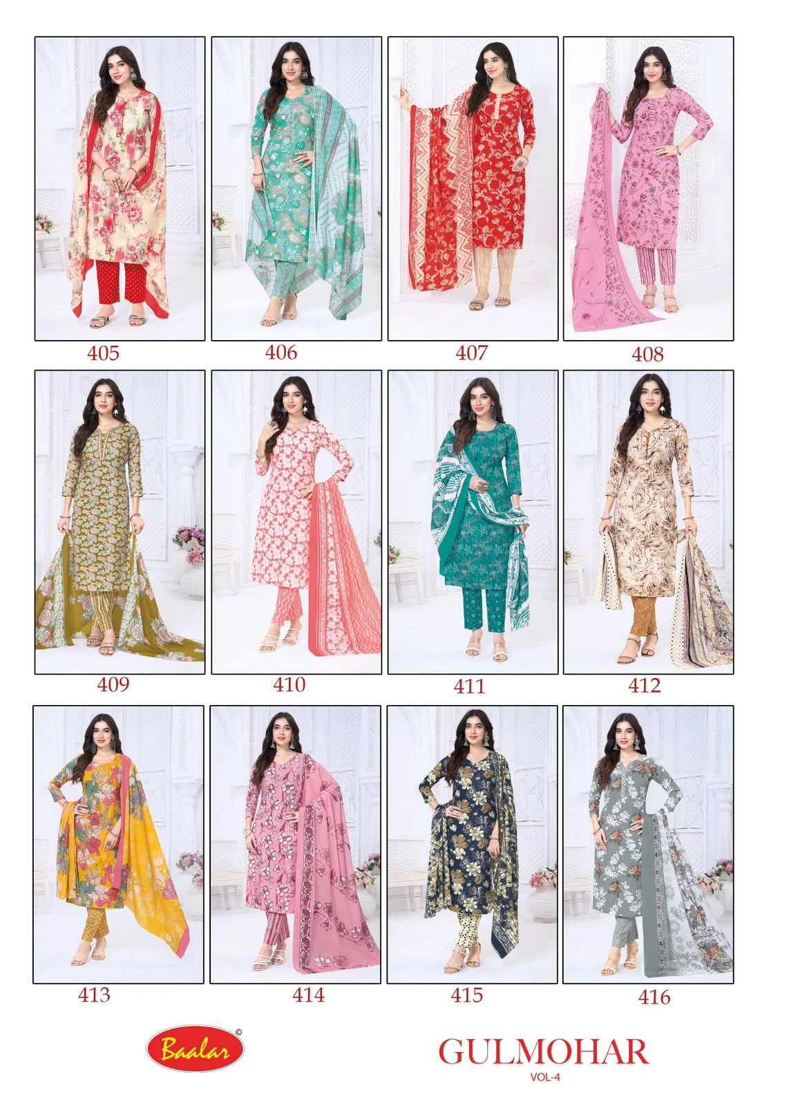Baalar Gulmohar Vol 4 — Heavy Lawn Cotton Printed, Karachi Pattern Dress, Baalar wholesale from Surat — view 14