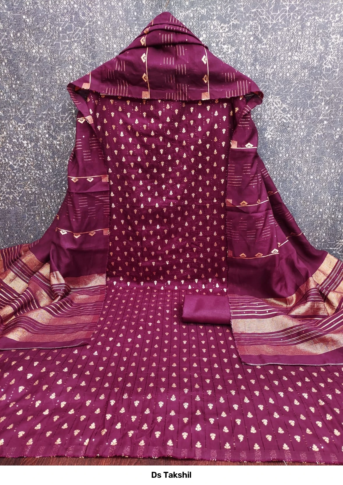 Ds Takshil — Chanderi Zakard Crosset Squance Work, Non Catalog Dress Materials, Designer Suits wholesale from Surat - Gallery Image 5