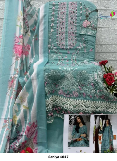 Saniya 1017 — Cotton With Chikankari Embroidered, Pakistani Suits, Saniya Trendz wholesale from Surat — view 4