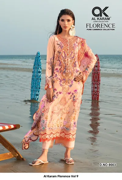 Al Karam Florence Vol 9 — Pure Cambric Cotton Printed, Karachi Pattern Dress, Al Karam Lawn Collection wholesale from Surat — view 4