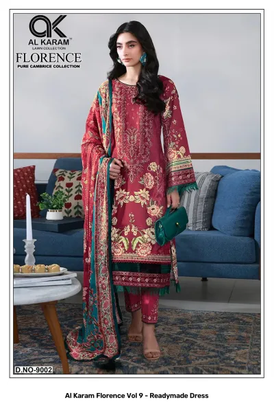 Al Karam Florence Vol 9 - Readymade Dress — Pure Cambric Cotton Printed, Pakistani Readymade Suits, Al Karam Lawn Collection wholesale from Surat — view 3