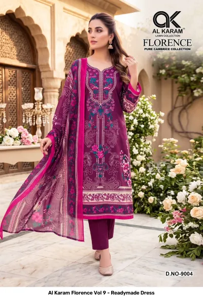 Al Karam Florence Vol 9 - Readymade Dress — Pure Cambric Cotton Printed, Pakistani Readymade Suits, Al Karam Lawn Collection wholesale from Surat — view 6