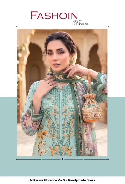 Al Karam Florence Vol 9 - Readymade Dress — Pure Cambric Cotton Printed, Pakistani Readymade Suits, Al Karam Lawn Collection wholesale from Surat — view 7