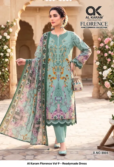 Al Karam Florence Vol 9 - Readymade Dress — Pure Cambric Cotton Printed, Pakistani Readymade Suits, Al Karam Lawn Collection wholesale from Surat — view 8