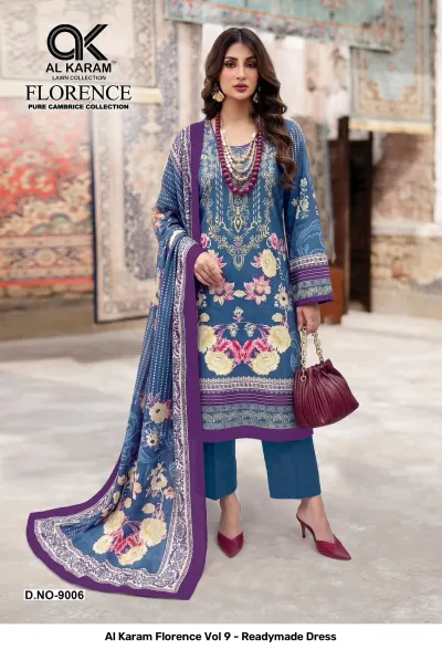 Al Karam Florence Vol 9 - Readymade Dress — Pure Cambric Cotton Printed, Pakistani Readymade Suits, Al Karam Lawn Collection wholesale from Surat — view 9