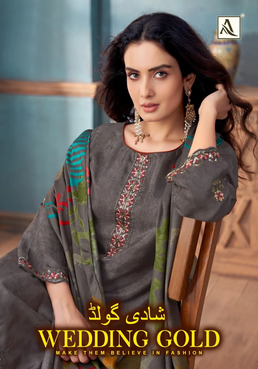 Alok Suit Wedding Gold — Semi Stitched Suits, Alok Suit wholesale from Surat — view 1