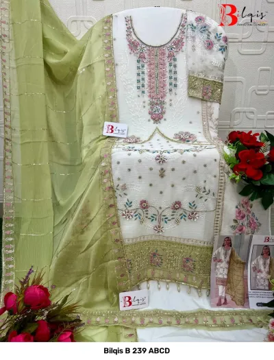 Bilqis B 239 ABCD — Chiffon Heavy Embroidered With Handwork, Pakistani Suits, Bilqis wholesale from Surat — view 2