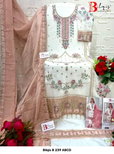 Bilqis B 239 ABCD — Chiffon Heavy Embroidered With Handwork, Pakistani Suits, Bilqis wholesale from Surat — view 3