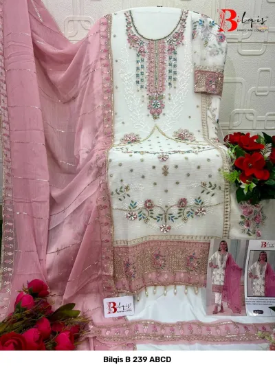 Bilqis B 239 ABCD — Chiffon Heavy Embroidered With Handwork, Pakistani Suits, Bilqis wholesale from Surat — view 4