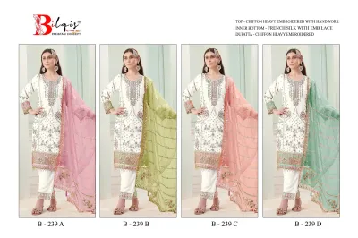 Bilqis B 239 ABCD — Chiffon Heavy Embroidered With Handwork, Pakistani Suits, Bilqis wholesale from Surat — view 5