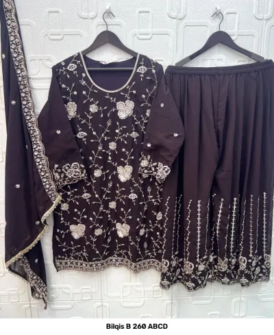 Bilqis B 260 ABCD — Fox Georgette Heavy Beads Embroidered, Pakistani Readymade Suits, Bilqis wholesale from Surat — view 3