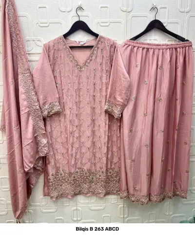 Bilqis B 263 ABCD — Chinnon Heavy Beads Embroidered, Pakistani Readymade Suits, Bilqis wholesale from Surat — view 2