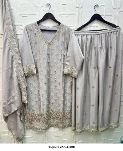 Bilqis B 263 ABCD — Chinnon Heavy Beads Embroidered, Pakistani Readymade Suits, Bilqis wholesale from Surat — view 4