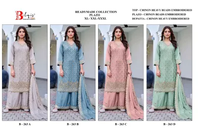 Bilqis B 263 ABCD — Chinnon Heavy Beads Embroidered, Pakistani Readymade Suits, Bilqis wholesale from Surat — view 5