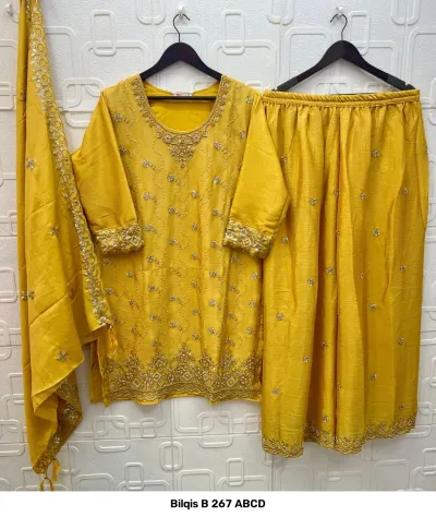 Bilqis B 267 ABCD — Chinnon Heavy Beads Embroidered, Pakistani Readymade Suits, Bilqis wholesale from Surat — view 2
