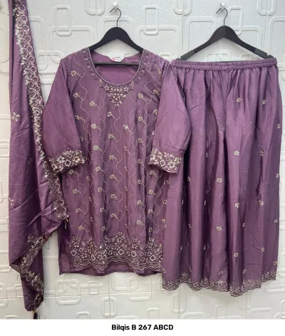 Bilqis B 267 ABCD — Chinnon Heavy Beads Embroidered, Pakistani Readymade Suits, Bilqis wholesale from Surat — view 3