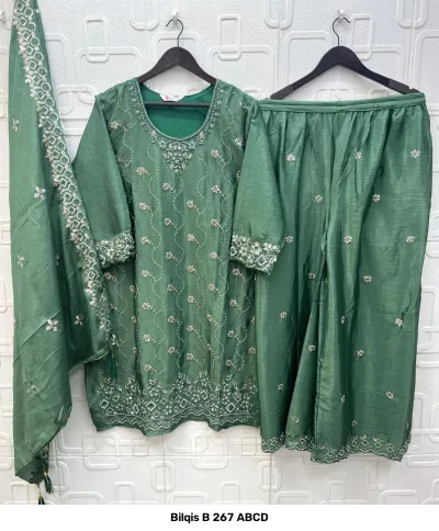 Bilqis B 267 ABCD — Chinnon Heavy Beads Embroidered, Pakistani Readymade Suits, Bilqis wholesale from Surat — view 4