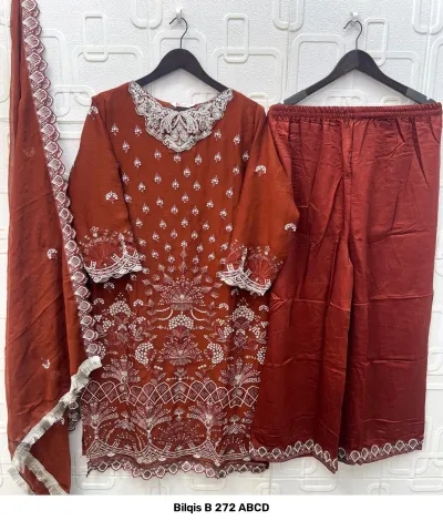 Bilqis B 272 ABCD — Chiffon Heavy Embroidered With Handwork, Pakistani Readymade Suits, Bilqis wholesale from Surat — view 3