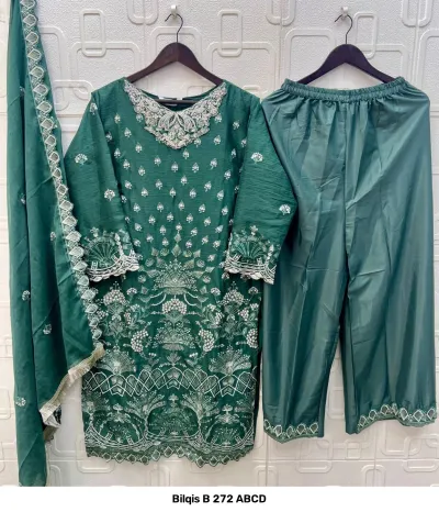 Bilqis B 272 ABCD — Chiffon Heavy Embroidered With Handwork, Pakistani Readymade Suits, Bilqis wholesale from Surat — view 4