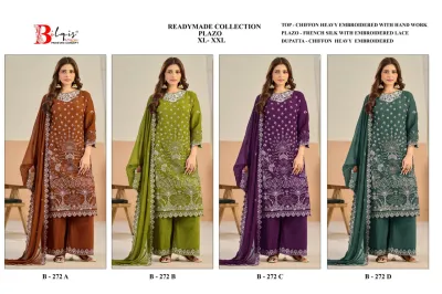 Bilqis B 272 ABCD — Chiffon Heavy Embroidered With Handwork, Pakistani Readymade Suits, Bilqis wholesale from Surat — view 5