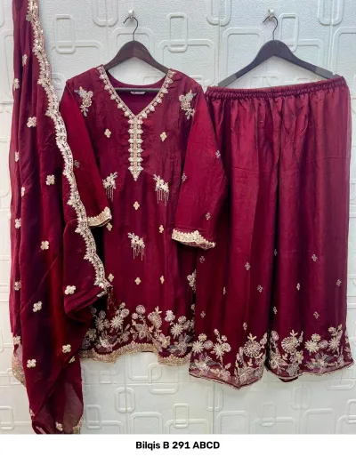 Bilqis B 291 ABCD — Nc Mos Heavy Beads Embroidered, Pakistani Readymade Suits, Bilqis wholesale from Surat — view 3