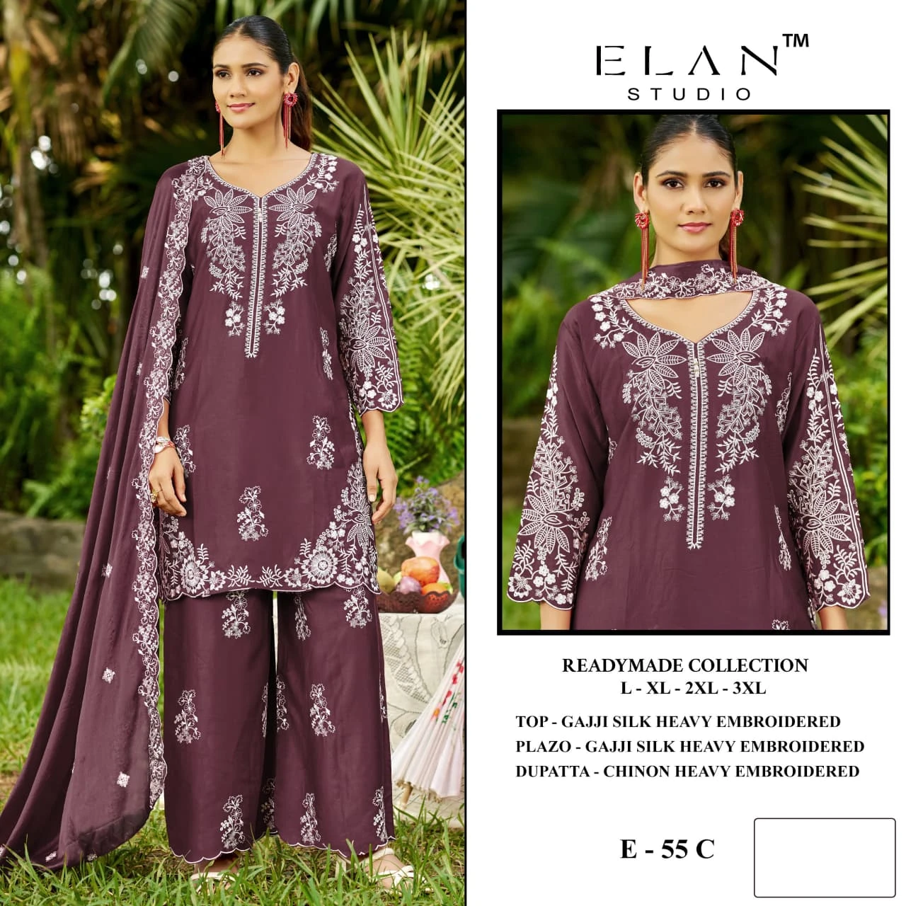 Elan Studio E 55 — Gajji Silk Heavy Embroidered, Pakistani Readymade Suits, Elan Studio wholesale from Surat — view 1