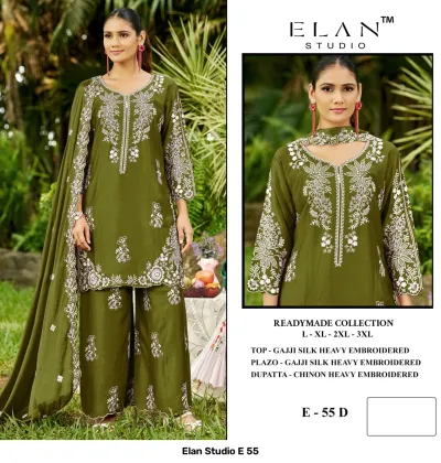 Elan Studio E 55 — Gajji Silk Heavy Embroidered, Pakistani Readymade Suits, Elan Studio wholesale from Surat — view 3