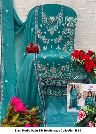 Elan Studio Gajju Silk Readymade Collection E 56 — Gajji Silk Heavy Embroidered, Pakistani Readymade Suits, Elan Studio wholesale from Surat — view 2
