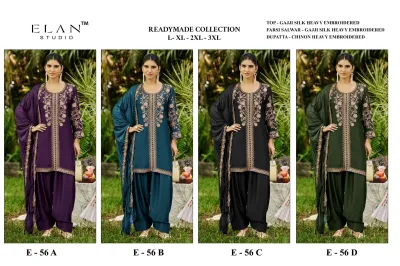 Elan Studio Gajju Silk Readymade Collection E 56 — Gajji Silk Heavy Embroidered, Pakistani Readymade Suits, Elan Studio wholesale from Surat — view 4