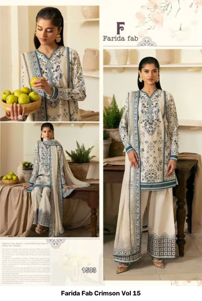 Farida Fab Crimson Vol 15 — Pure Cotton Printed, Karachi Pattern Dress, Farida wholesale from Surat — view 3