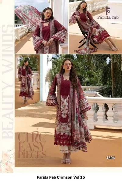 Farida Fab Crimson Vol 15 — Pure Cotton Printed, Karachi Pattern Dress, Farida wholesale from Surat — view 5