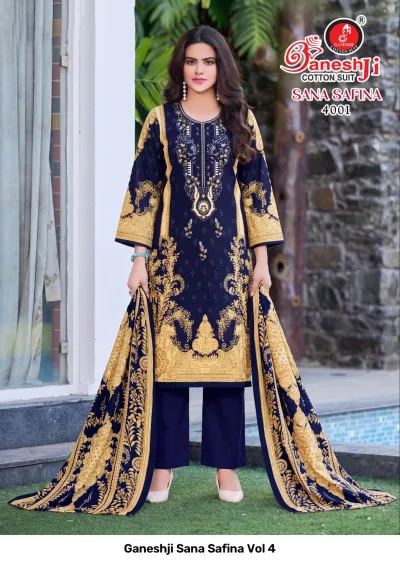 Ganeshji Sana Safina Vol 4 — Karachi Pattern Dress, Ganeshji Cotton Suit wholesale from Surat — view 9