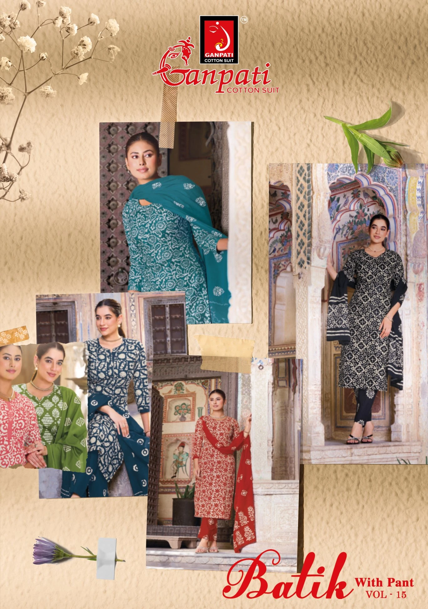 Ganpati Batik Pant Vol 15 — Unstitched Dress Materials, Ganpati wholesale from Surat — view 1