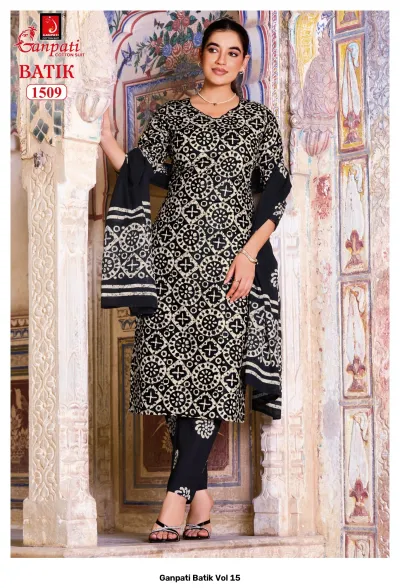 Ganpati Batik Vol 15 — Pure Cotton Batik Printed, Stitched Suits, Ganpati wholesale from Surat — view 10