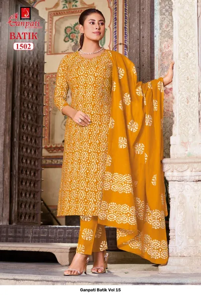 Ganpati Batik Vol 15 — Pure Cotton Batik Printed, Stitched Suits, Ganpati wholesale from Surat — view 3